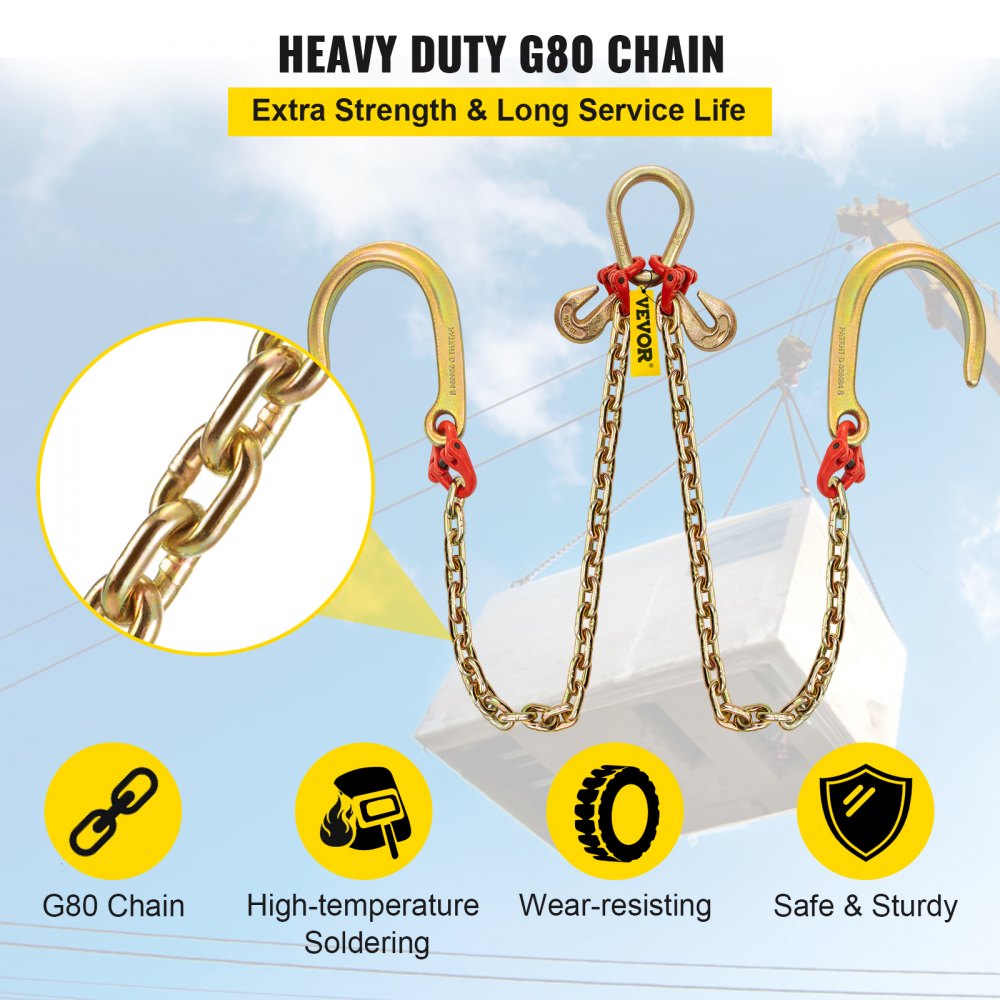 VEVOR V Bridle Chain, 5/16 in x 2 ft Bridle Tow Chain, Grade 80 V