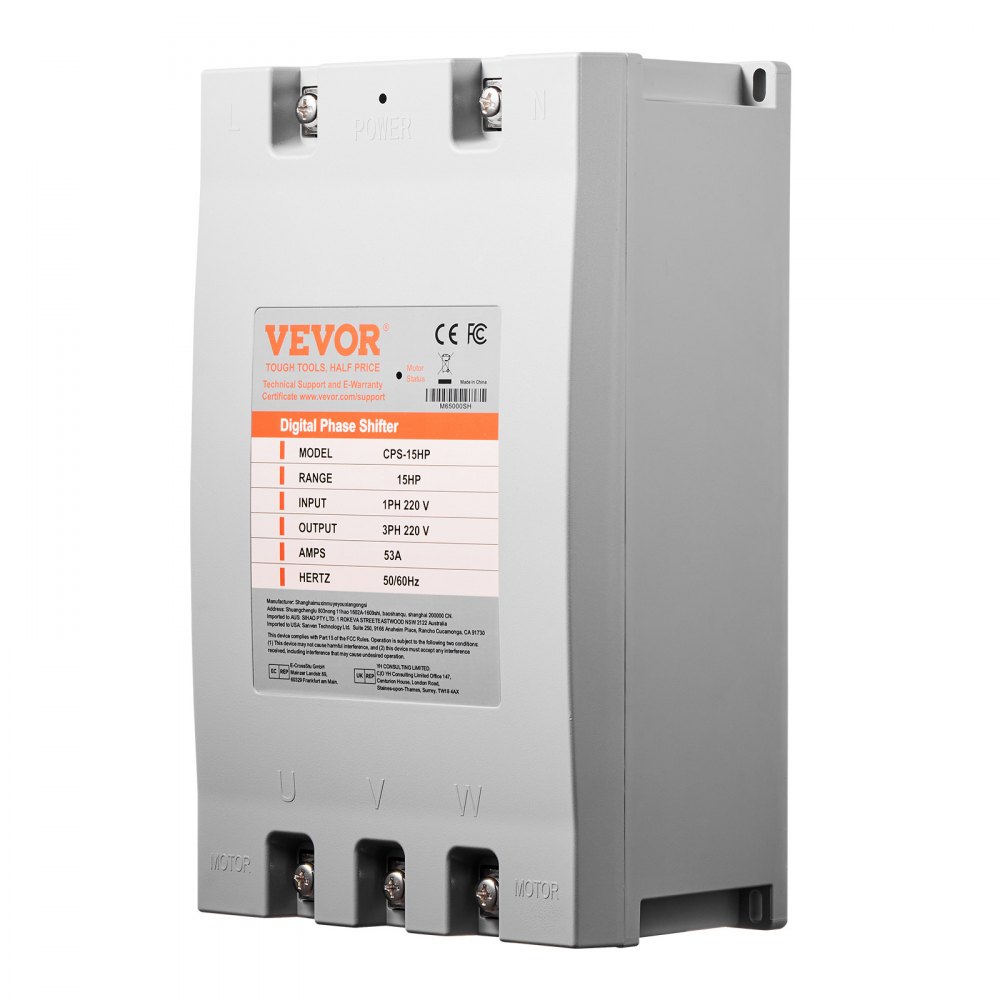 VEVOR 15 HP 3 Phase Converter – 220V, 53A, 220V, 9.1 LBS