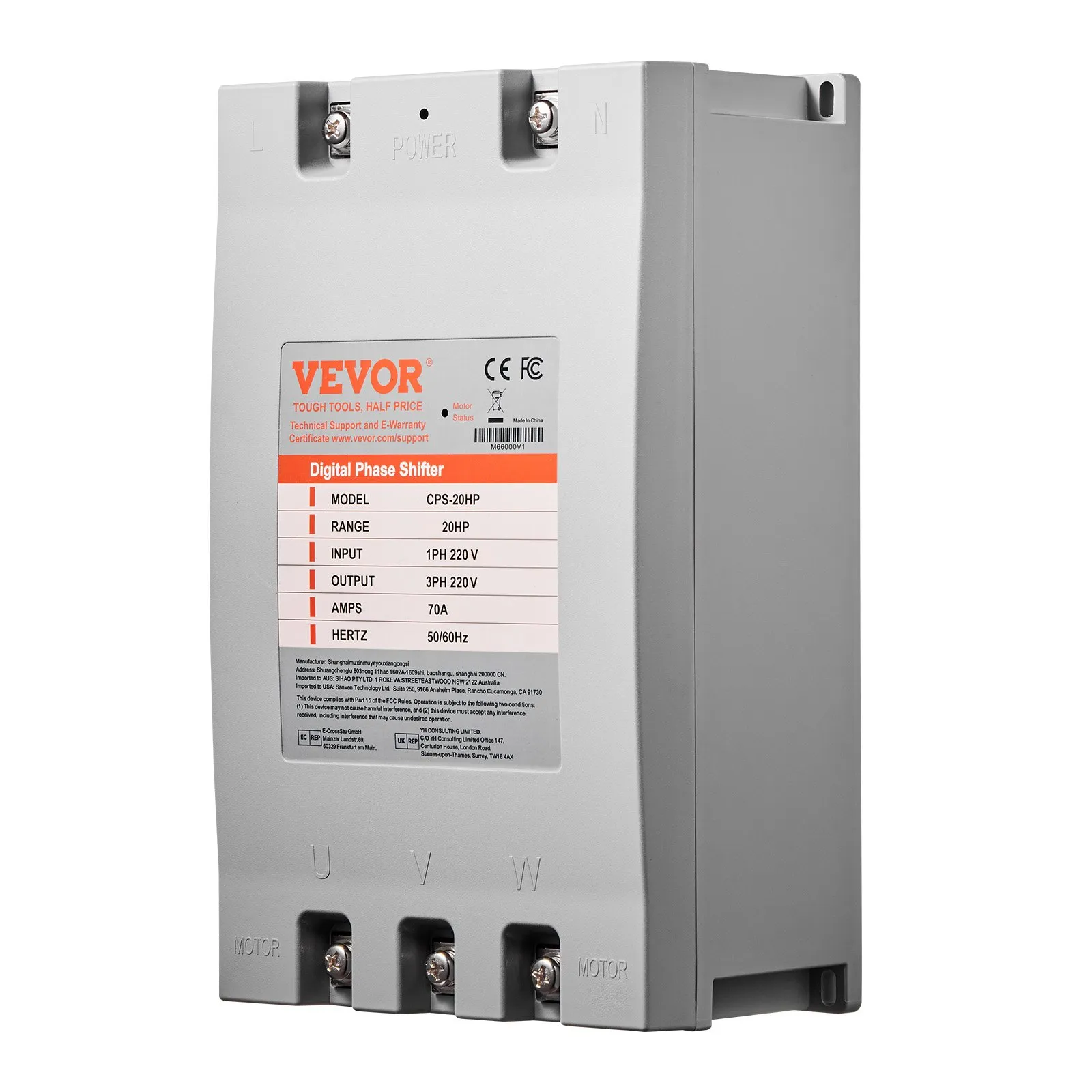 VEVOR Single Phase to 3 Phase Converter — 70A Load Capacity
