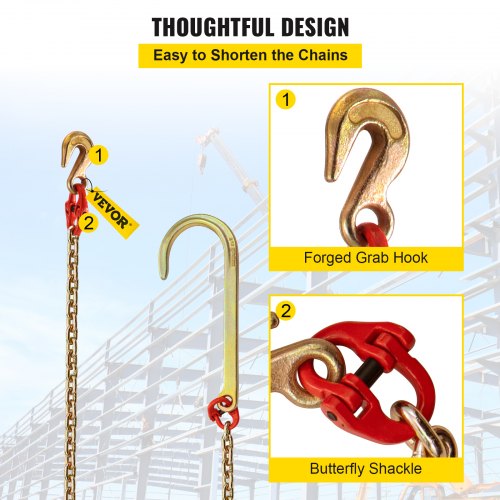 VEVOR J Hook Chain, 5/16 in x 8 ft Tow Chain Bridle, Grade 80 J Hook