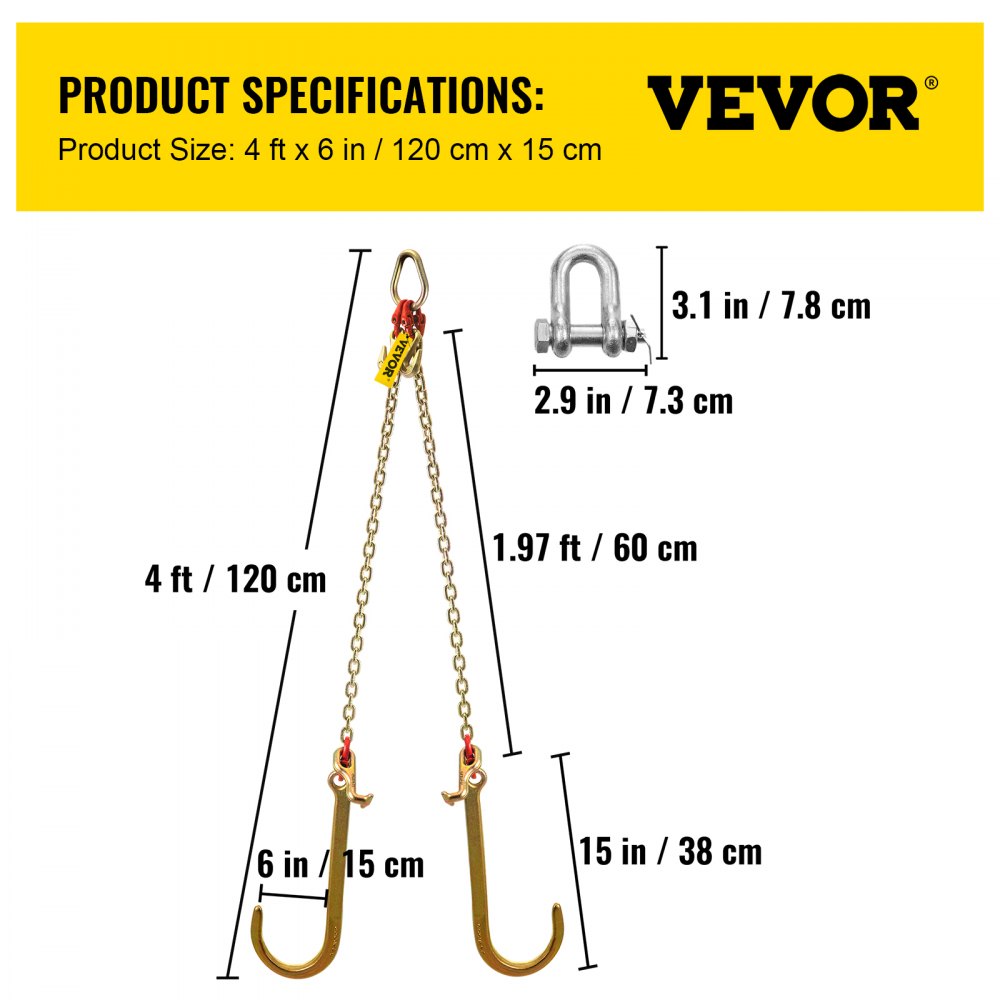 VEVOR V Bridle Chain, 5/16 in x 2 ft Bridle Tow Chain, Grade 80 V ...