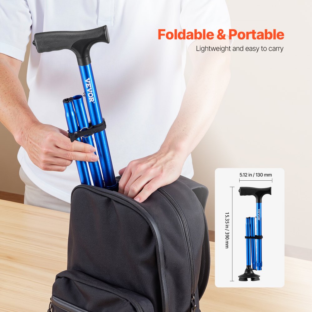 VEVOR 4 Prong Walking Cane – 8 Level Adjustable, 250 lbs