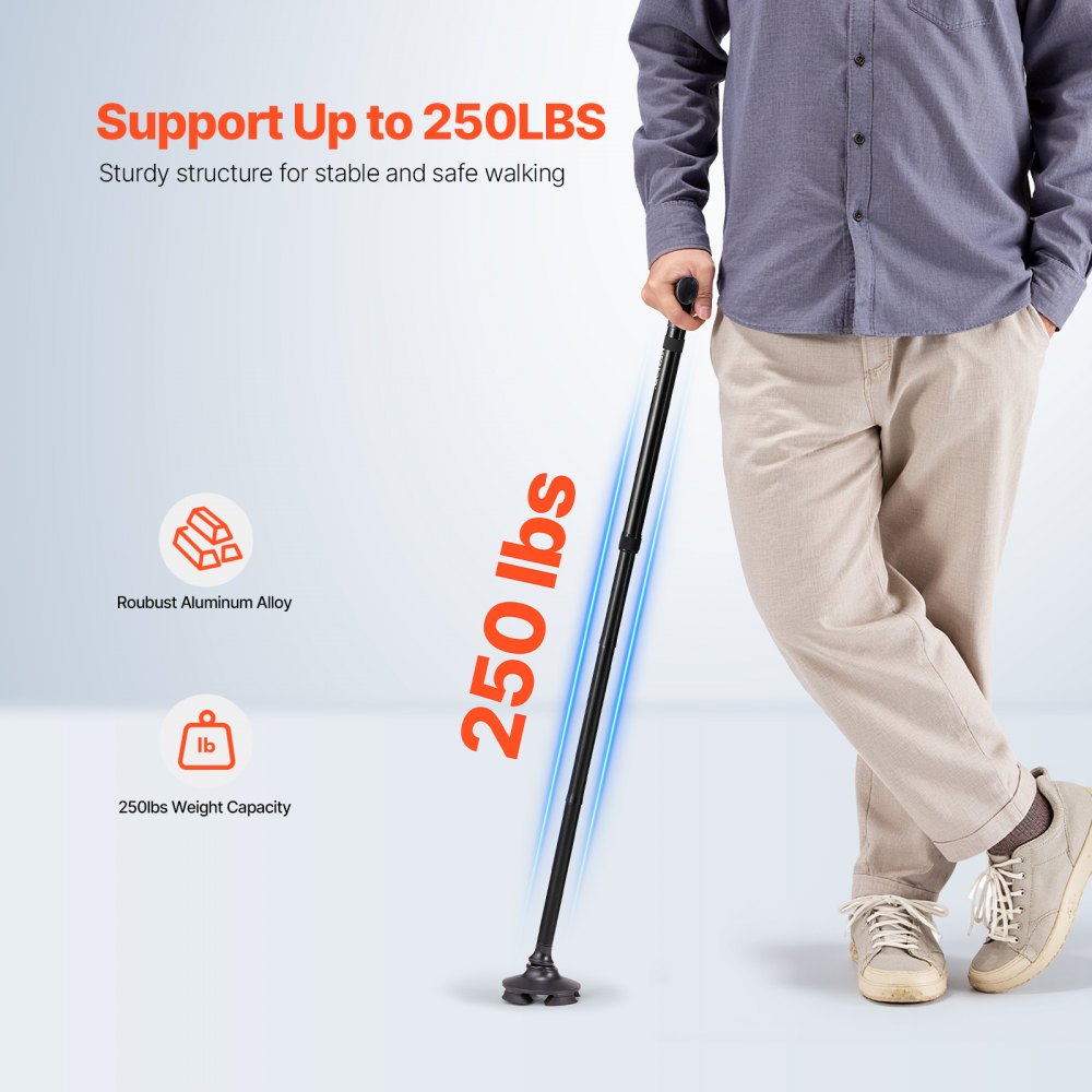 VEVOR Folding Walking Stick – 8-Level Height, 250 lbs