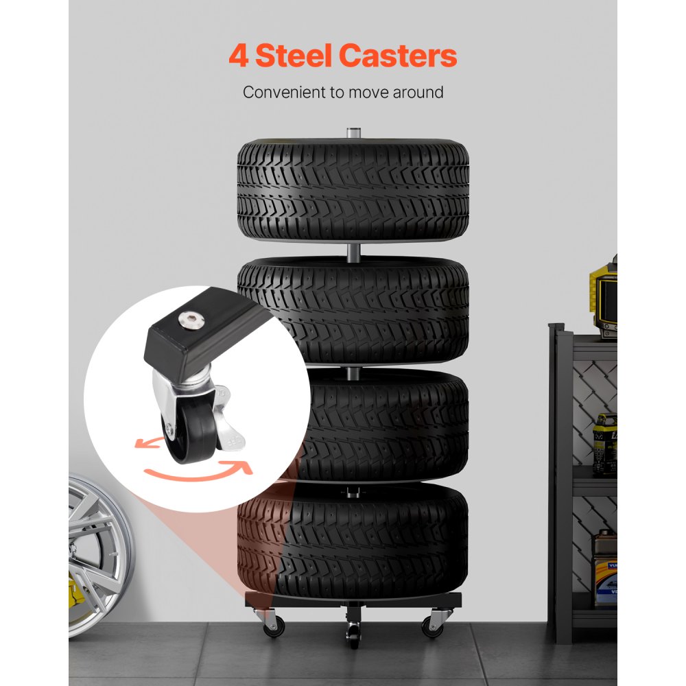 VEVOR Wheel Rack on Casters, Robust Steel Wheel Stand for 4 Wheel and ...