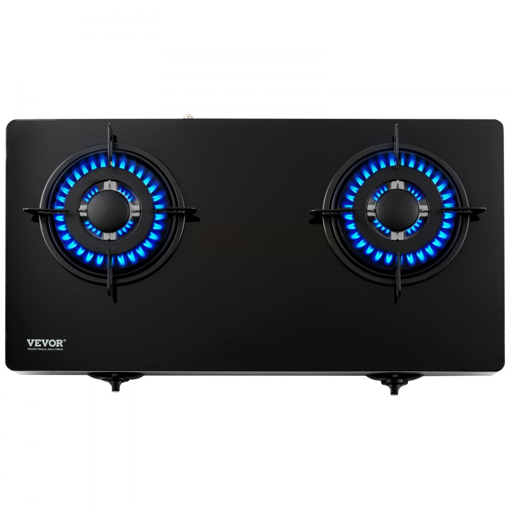 VEVOR Gas Cooktop 28 inch, Max 10100BTU 2 Burners Tempered Glass
