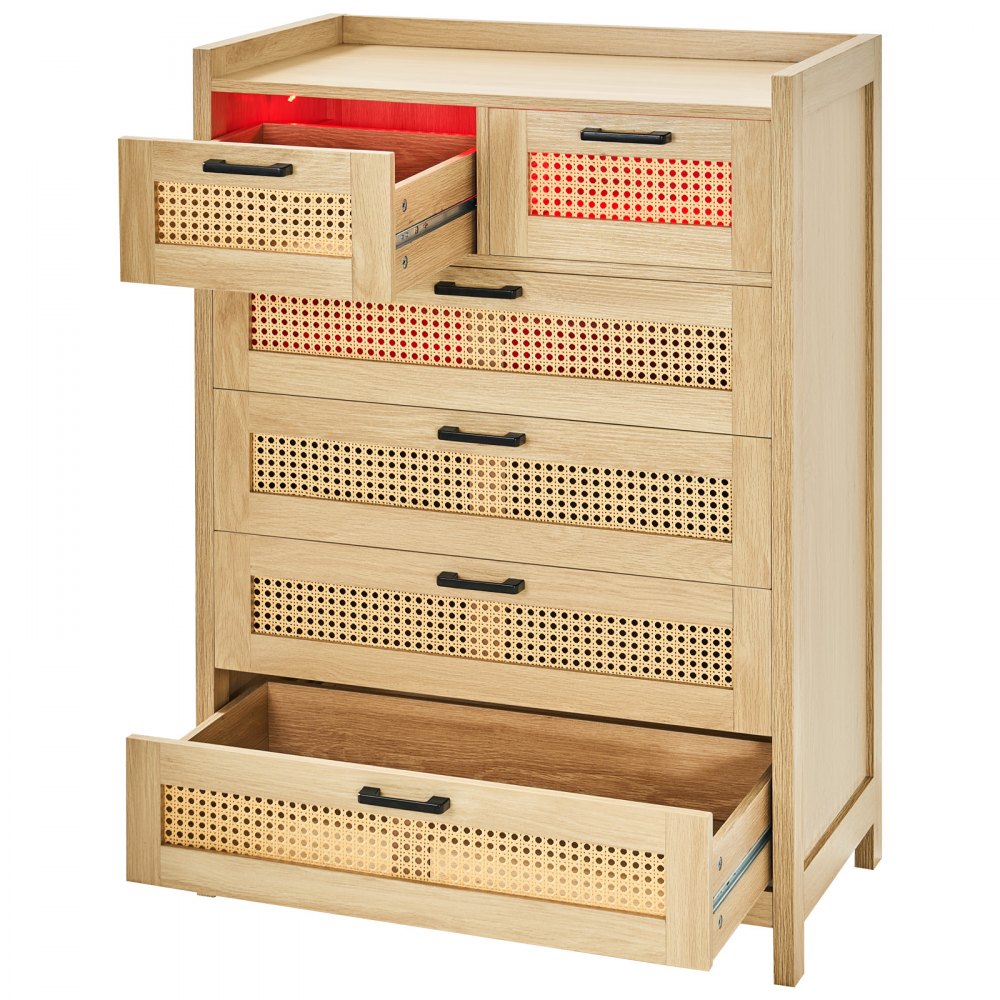VEVOR 5 Drawer Rattan Dresser, Boho Dresser, Rattan Chest of Drawers ...