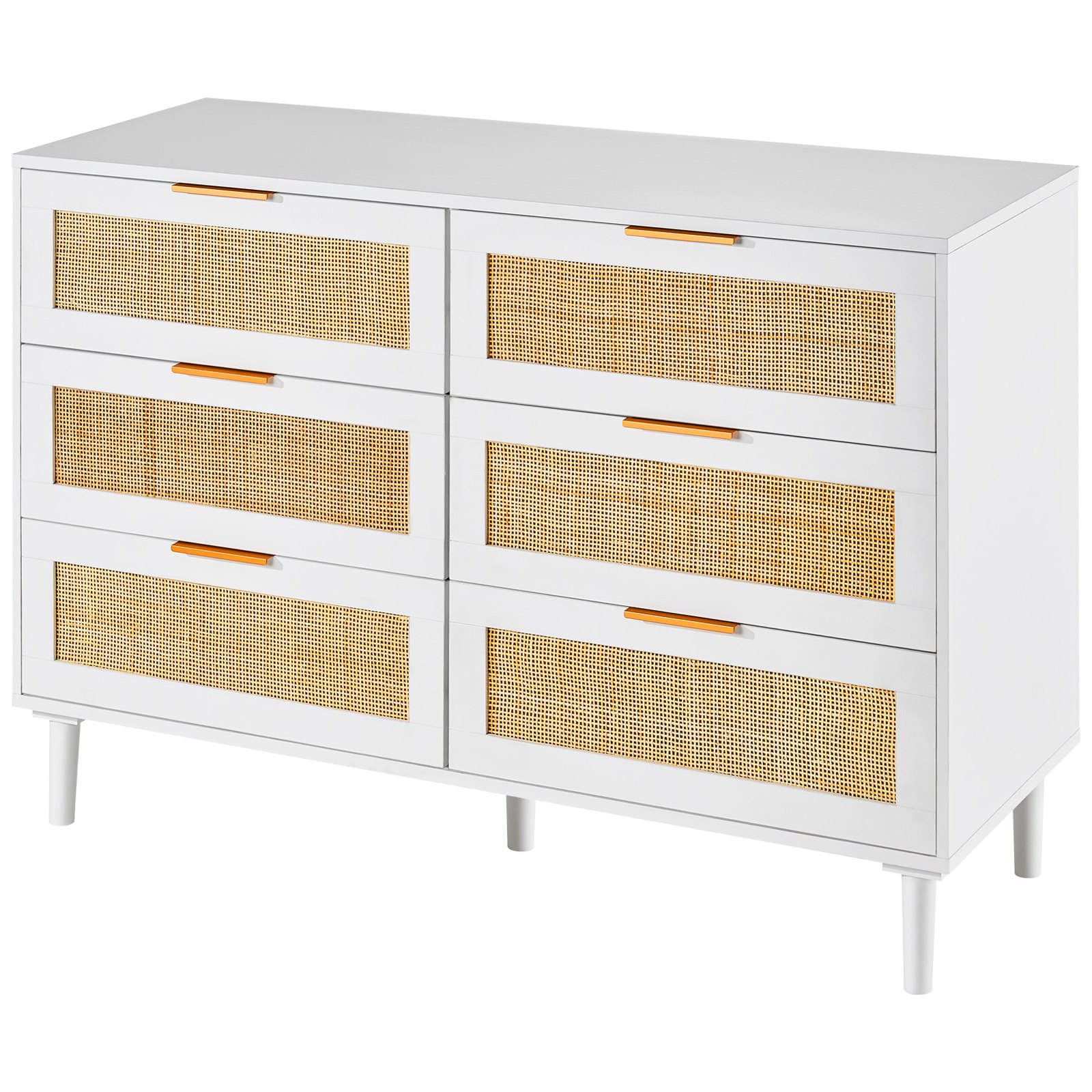 VEVOR 6 Drawer Rattan Dresser, Boho Dresser, Rattan Chest of Drawers ...