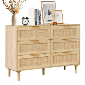 VEVOR Rattan Drawer Dresser Natural Rattan Closet Dresser 6 Drawers for ...