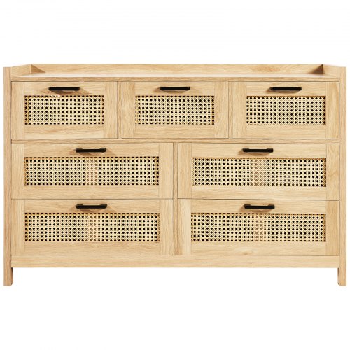 VEVOR 7 Drawer Rattan Dresser, Boho Dresser, Rattan Chest of Drawers ...