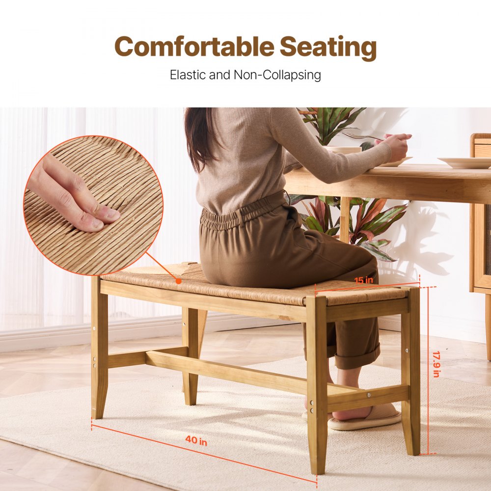 VEVOR Rattan Entryway Bench – Pine Legs Supporting 250 lbs