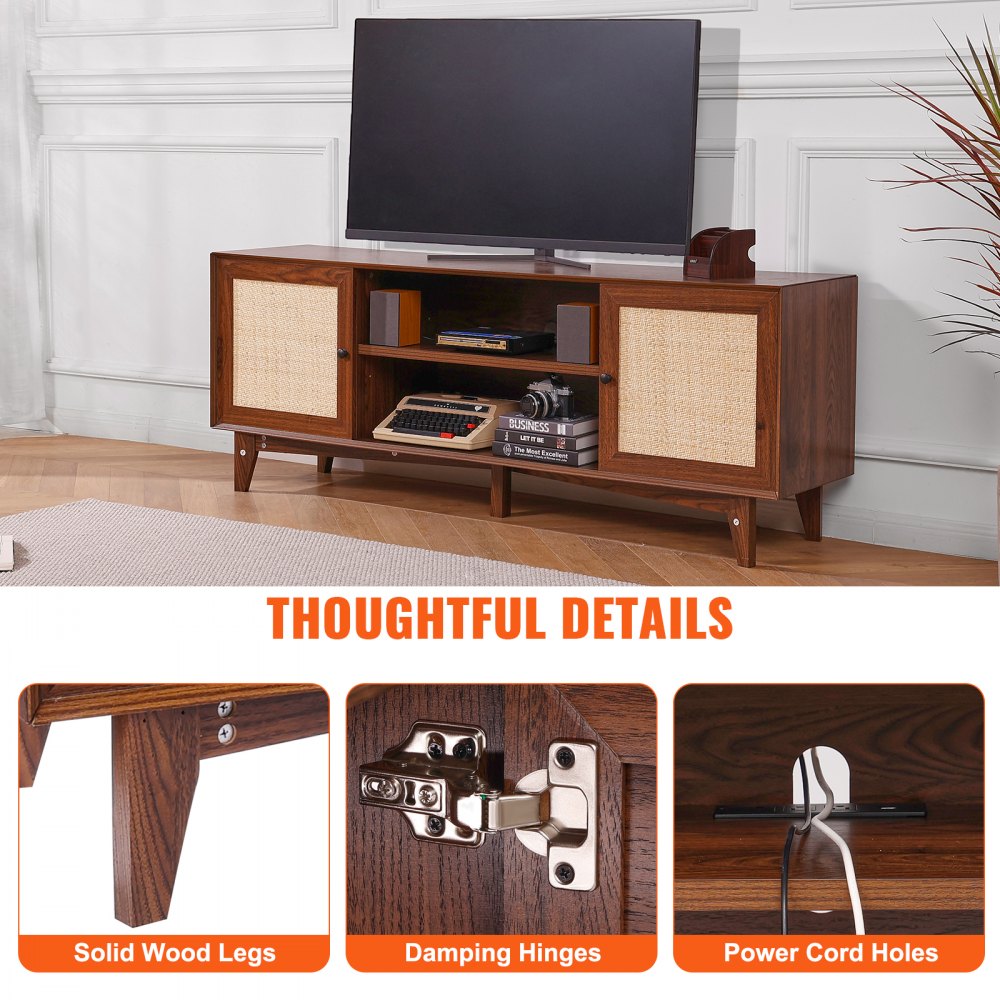 VEVOR Rattan TV Stand for 75in TV, Boho TV Stand with Rattan Door ...