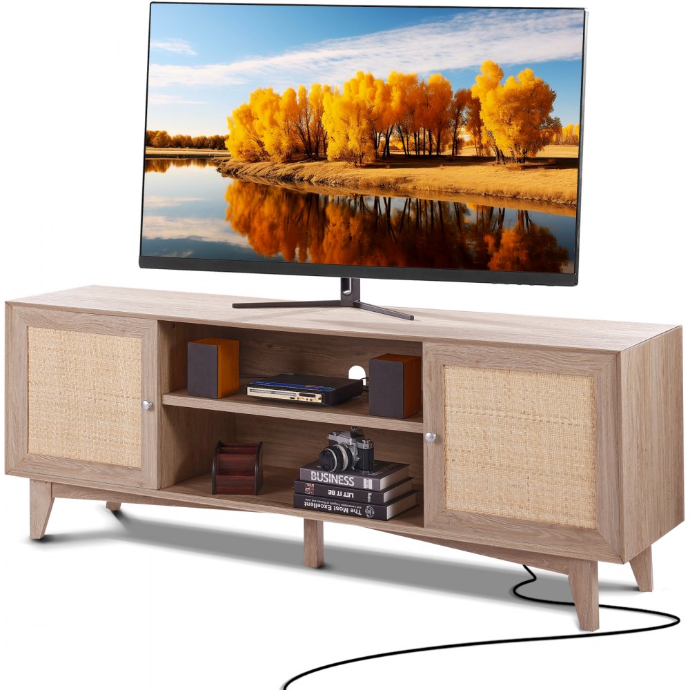 Rattan-TV-Ständer 191cm Fernseher Boho-TV-Schrank Fernsehschrank Eiche - obrázek 1