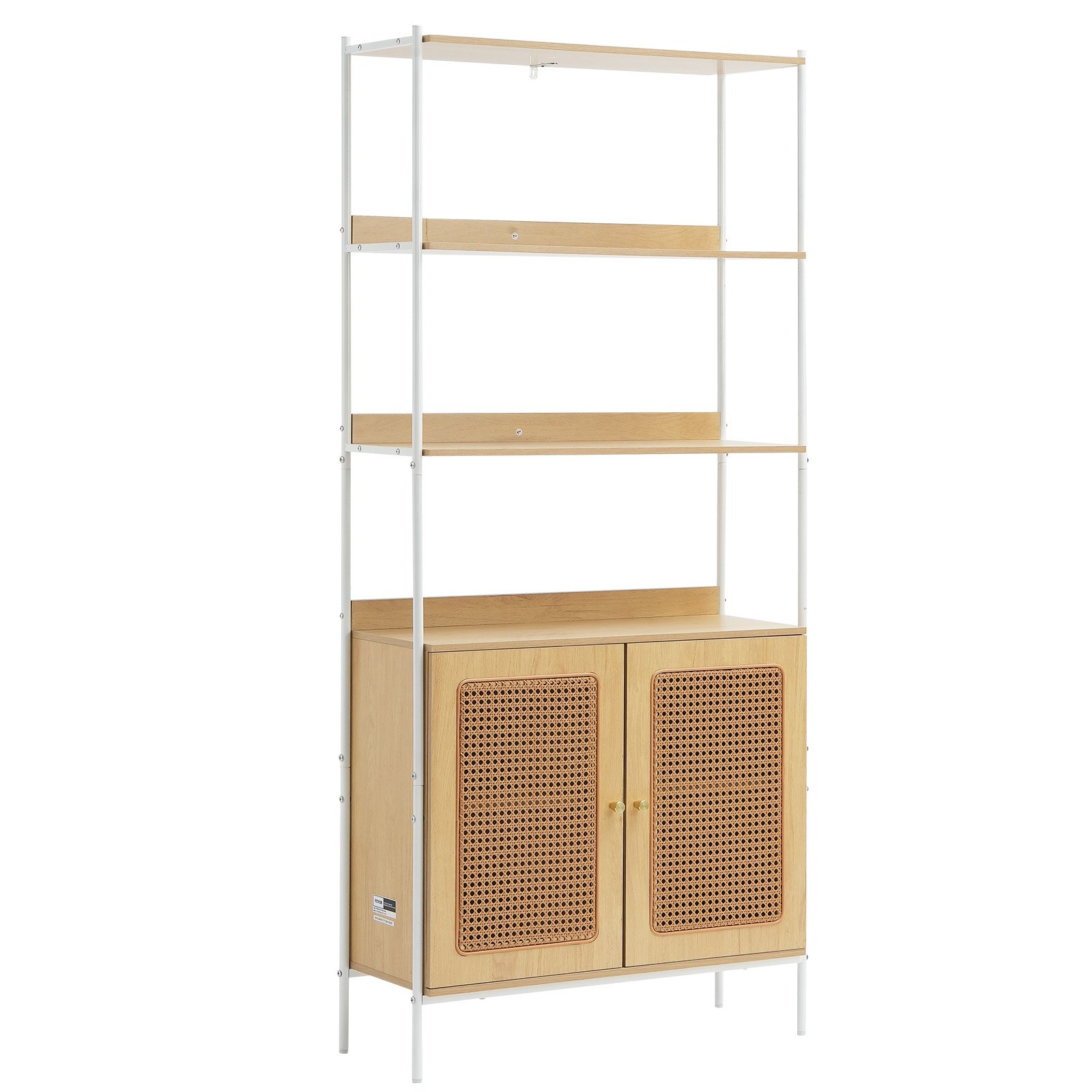 VEVOR Rattan Bookshelf, Ladder Shelf with 2 Doors, Rectangle ...
