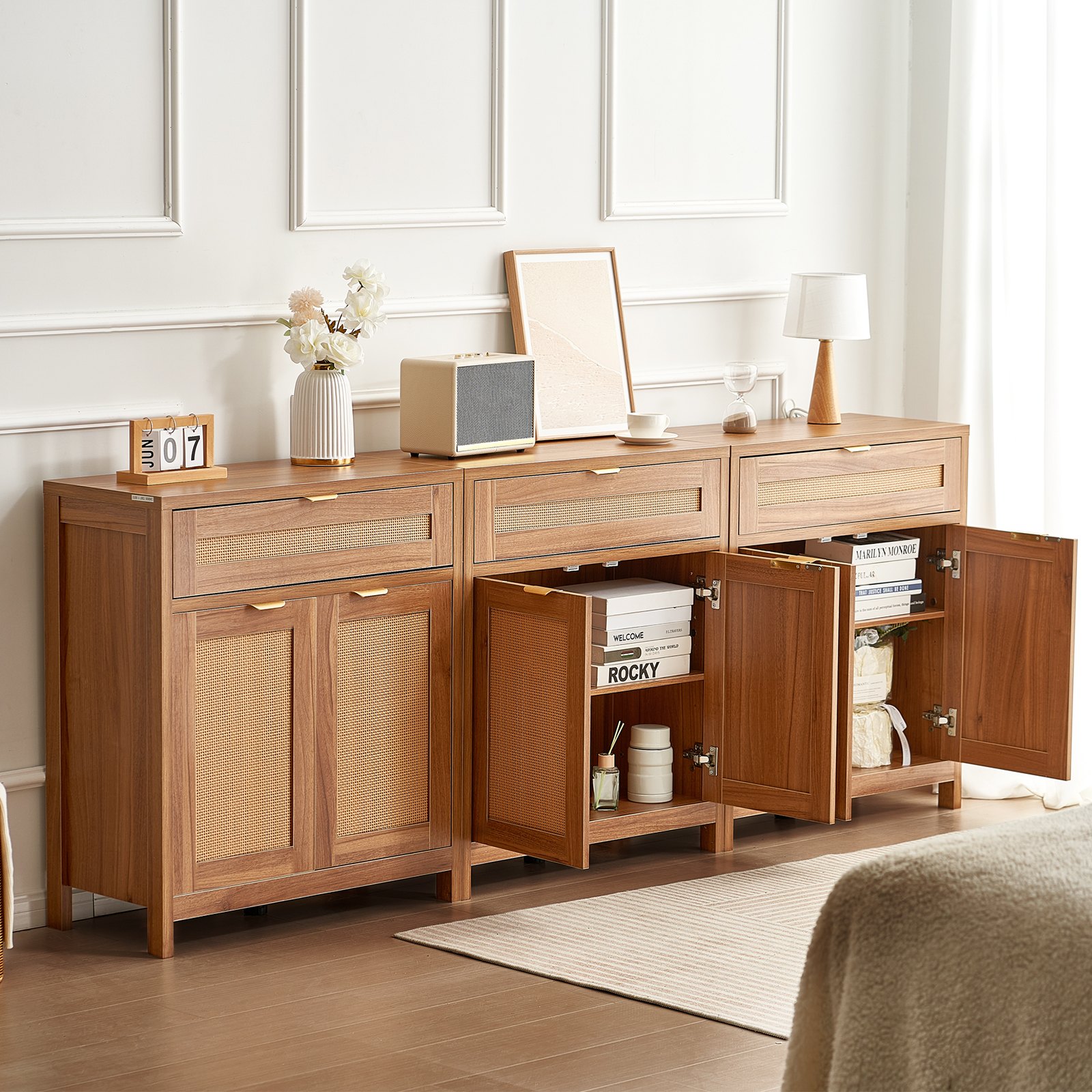 VEVOR Buffet Storage Cabinet Set of 3 – Natural Rattan Style
