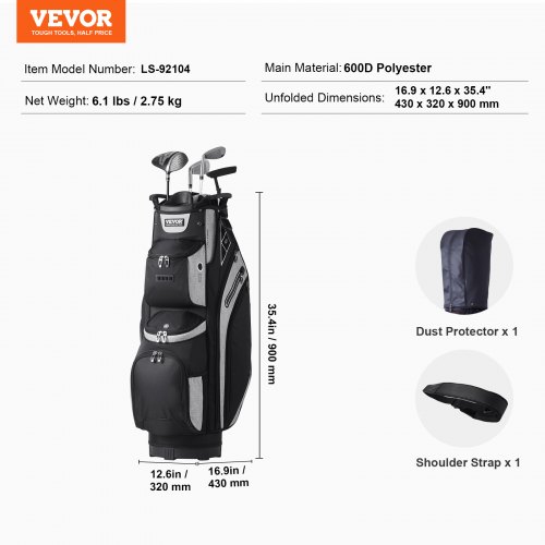 VEVOR Golf Cart Bag with 14 Way Organizer Divider Top, 36