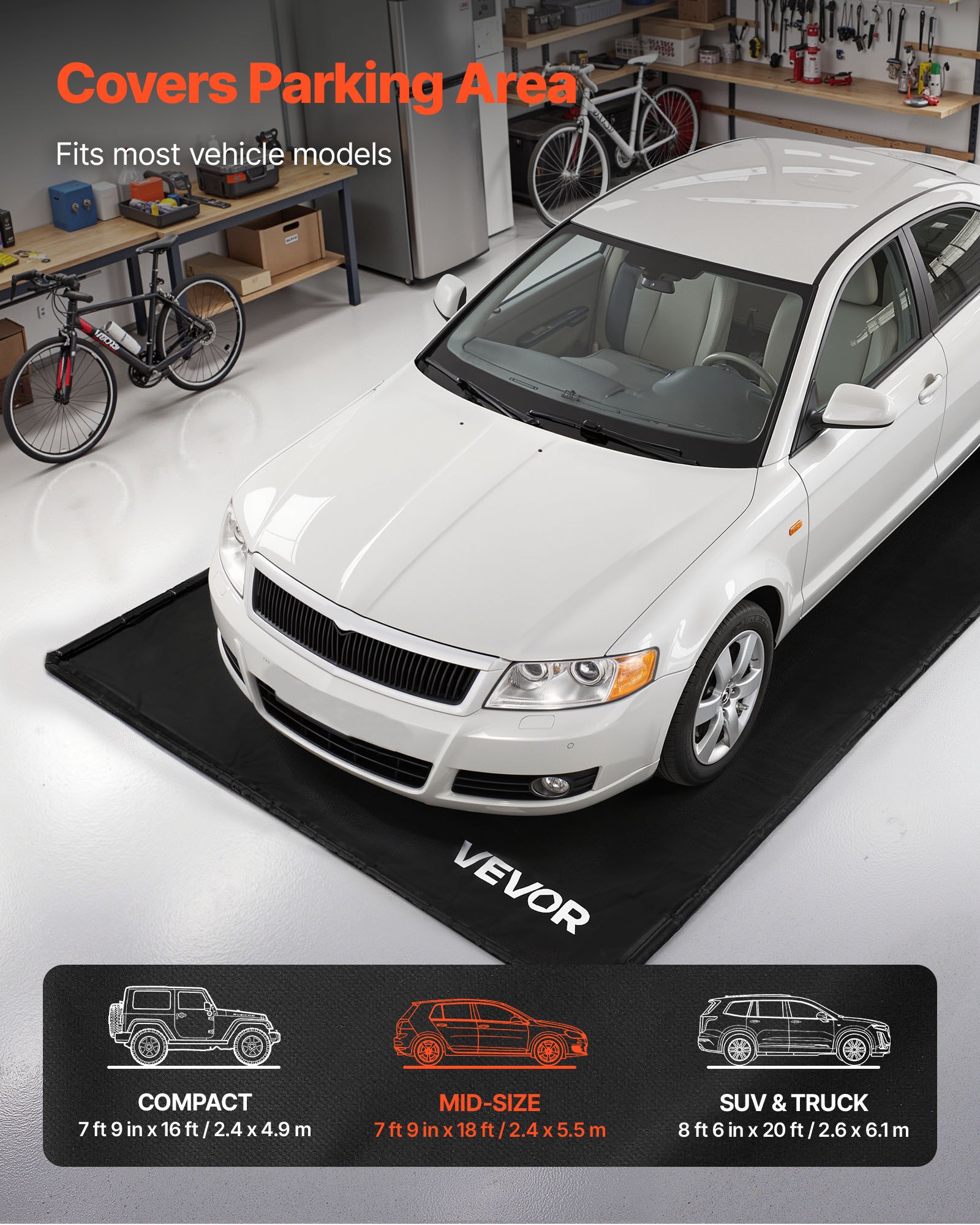 VEVOR Containment Mat, 7 ft 9 in x 18 ft, Non-Slip PVC Garage Floor Mat ...