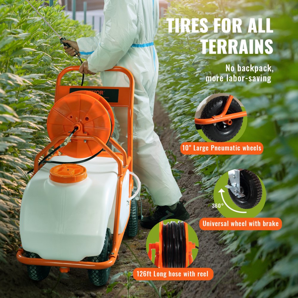 VEVOR Battery Powered Lawn Sprayer on Wheel, 0-90 PSI Adjustable ...