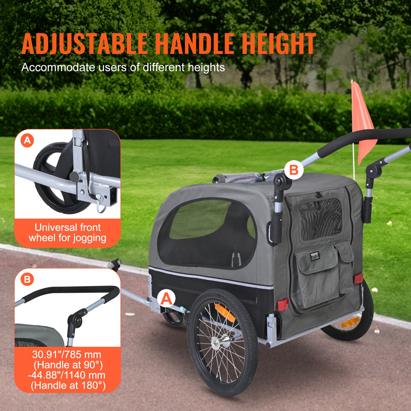 VEVOR Dog Bike Trailer, Supports up to 88 lbs, 2-in-1 Pet Stroller Cart ...
