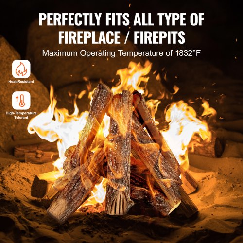 Stackable Logs VEVOR 8 Pcs Oak Logs, Gas Fireplace Ceramic Logs for Fire place, Heat ...