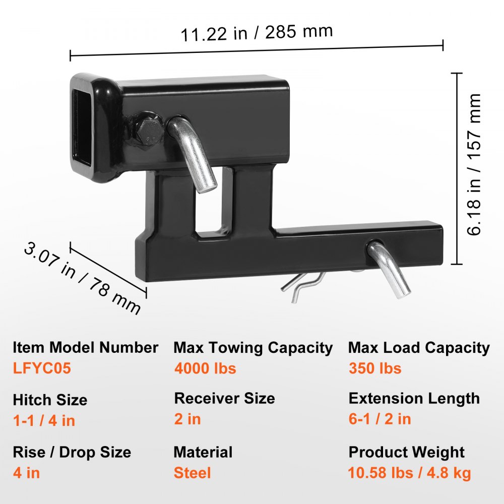 VEVOR Hitch Adapter, 1-1/4" to 2" Receiver Hitch Extender Extension ...