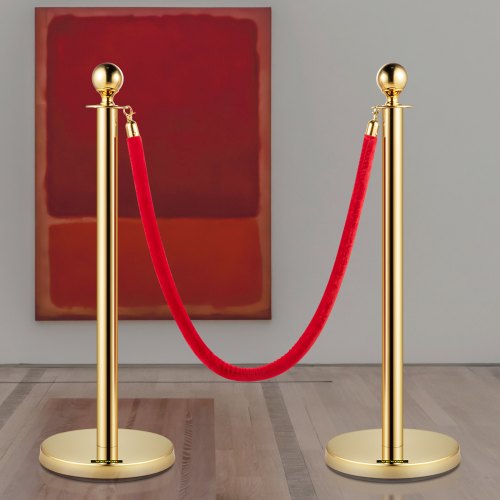 VIP Line Barriers 4-Pack Gold Stanchion Posts With 5ft Red Velvet Ropes ...