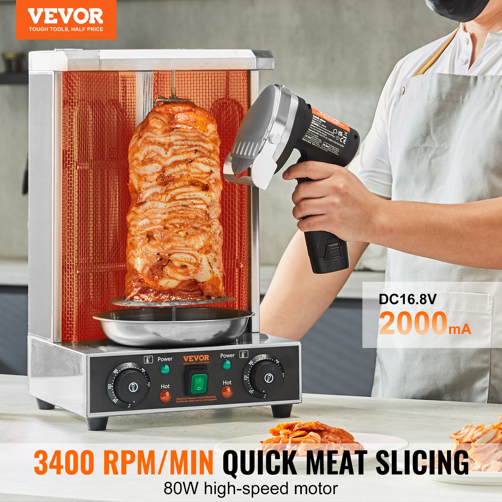 VEVOR Electric Shawarma Knife, 80W Cordless Battery Professional ...