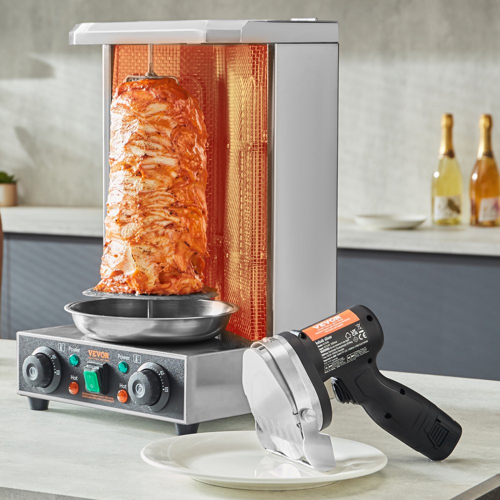 Elektrický nůž VEVOR na shawarmu, 80W akumulátorový profesionální turecký nůž, komerční gyro kráječ z nerezové oceli, kráječ masa na döner kebab se 2 čepelemi, Φ4\ - miniatura 10