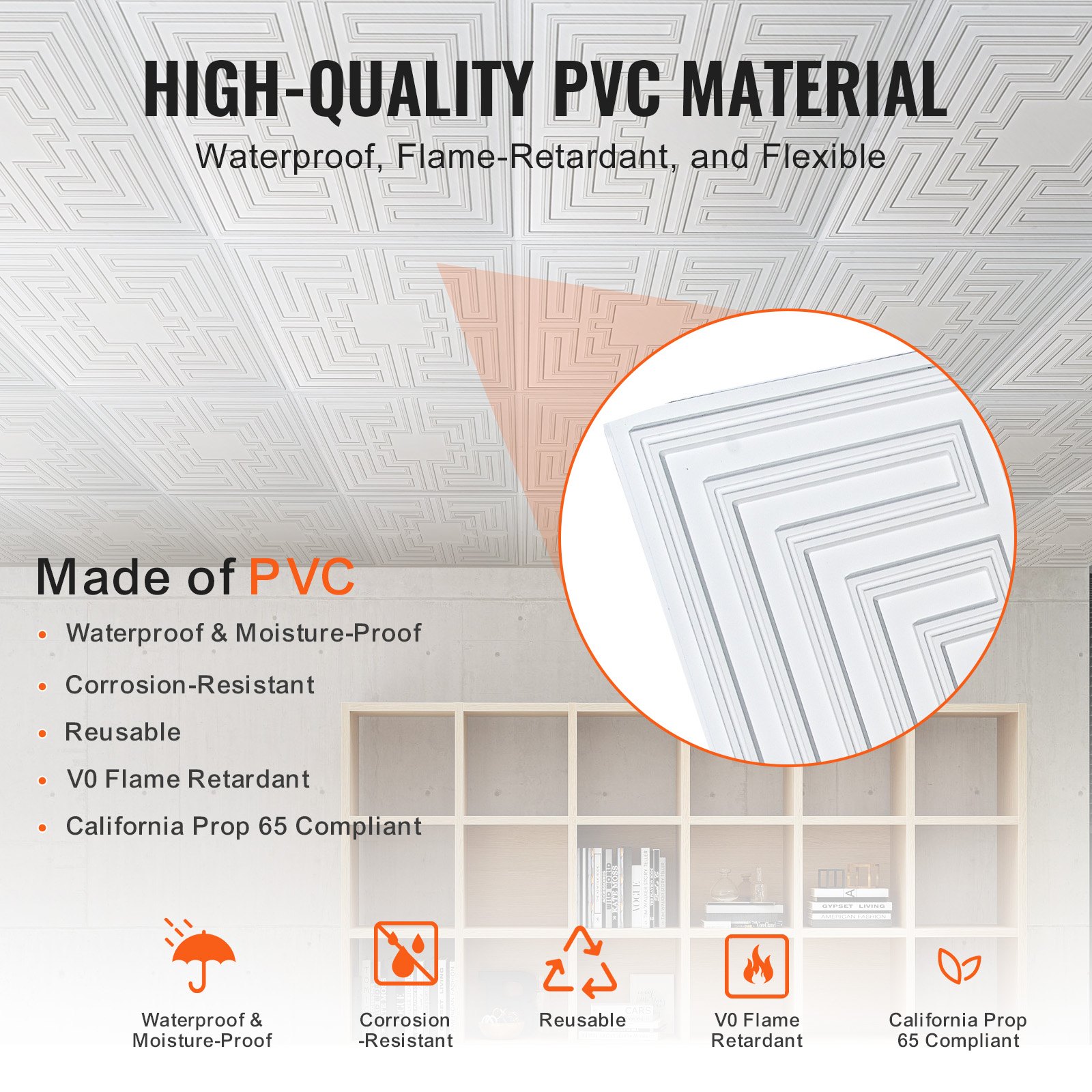 VEVOR 24x24 Ceiling Tile - 12 Pack, Premium PVC Sheet