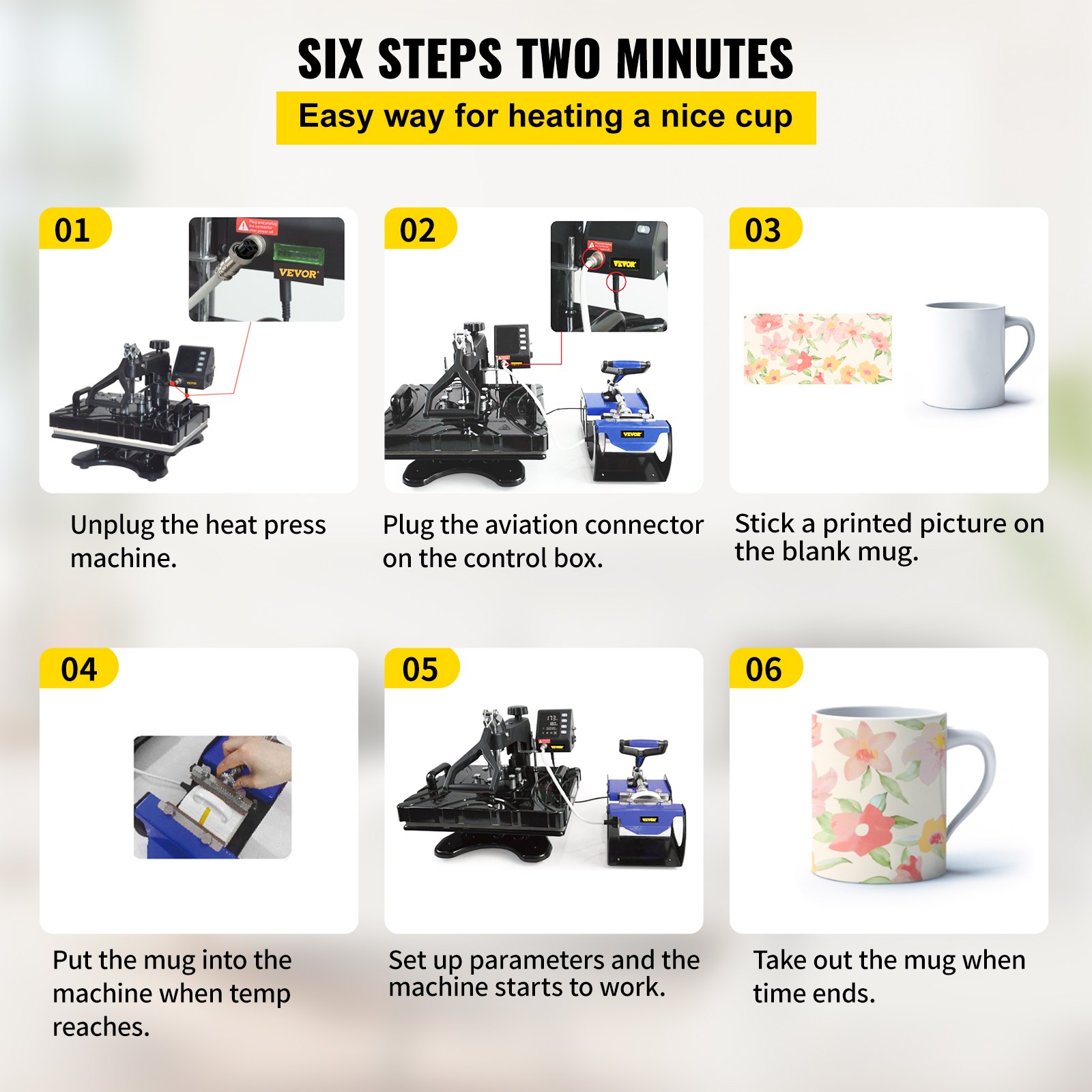 VEVOR Cup Heat Press Attachment, 6oz 11oz 12oz 17oz Four Mug Heating Transfer Elements for Heat