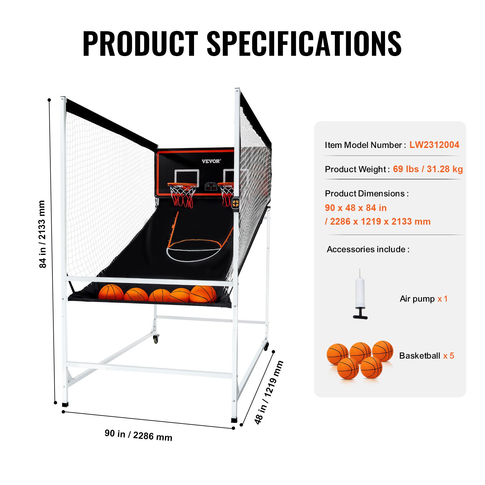 VEVOR Arcade Cage Basketball Game, 2 Player Indoor Basketball Game ...