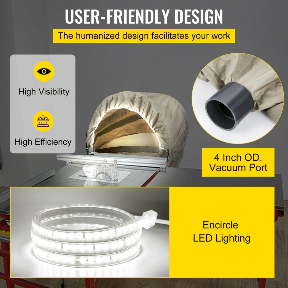 VEVOR Miter Saw Hood, 5000L Lighted Dust Solution For Miter Saws, Chop