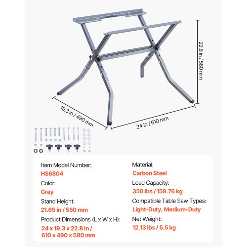 Table Saw Folding Stand 350 lbs Load Capacity Portable Foldable Table ...