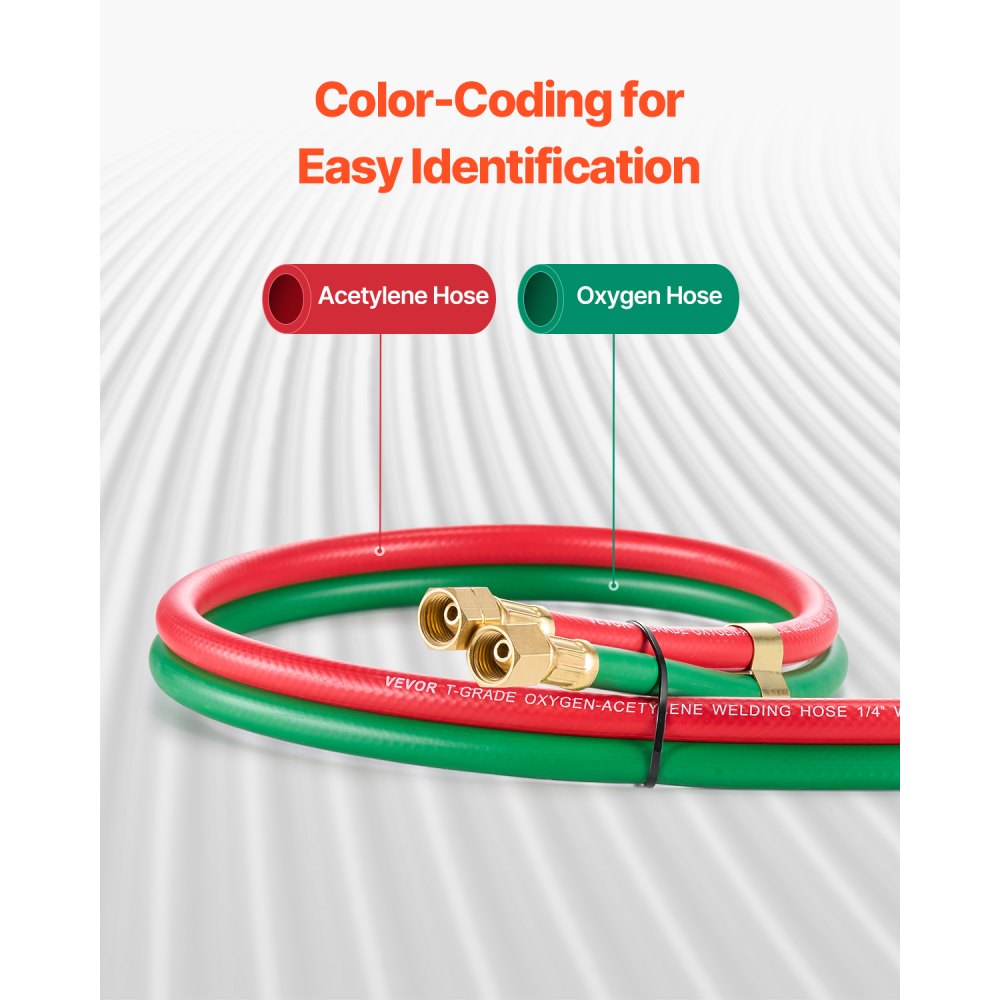 VEVOR Oxygen Acetylene Hose, 1/4-Inch x 15FT Oxy Acetylene Hose with 9/ ...