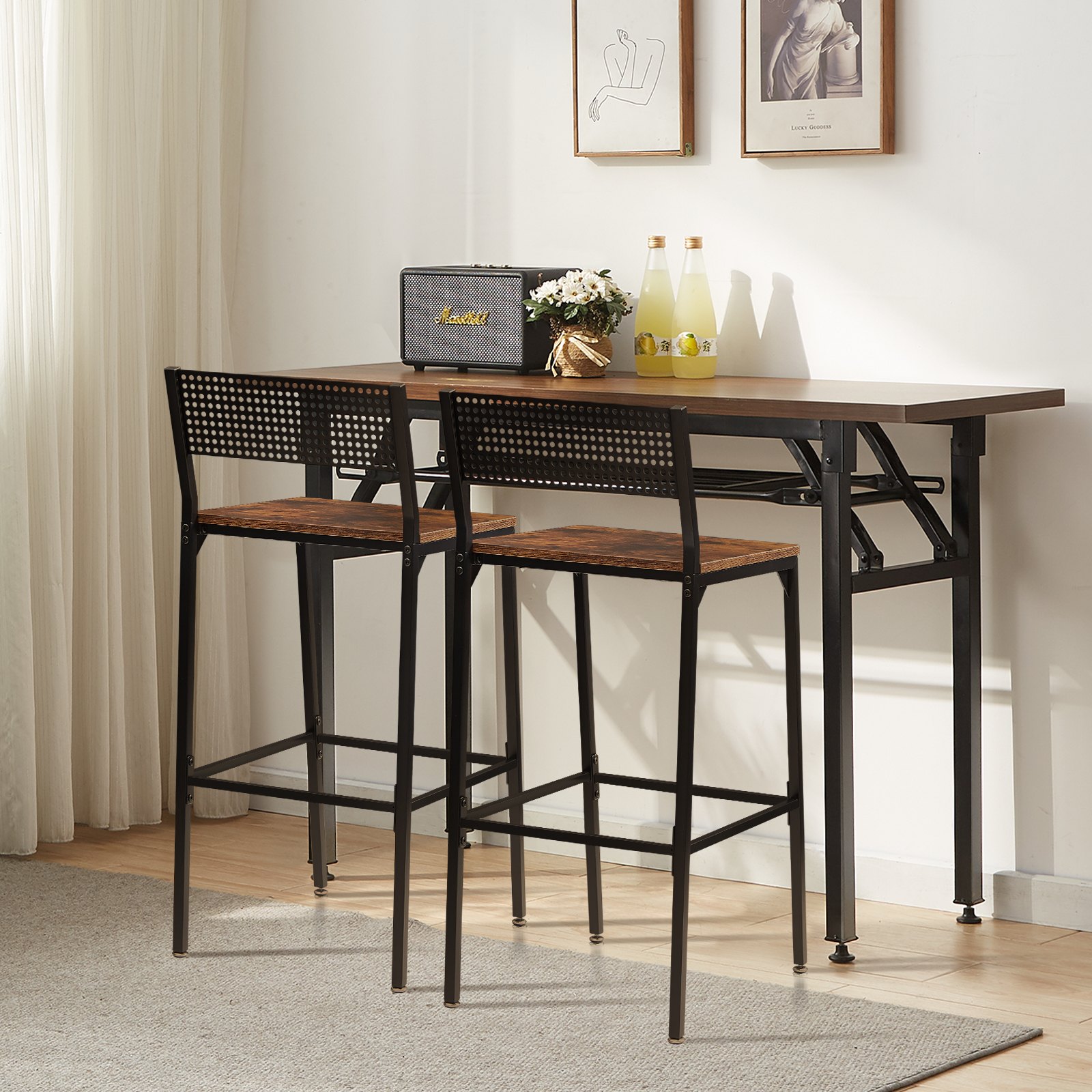 VEVOR Rustic Bar Stools Counter Height Square Bar Chairs with Backrest