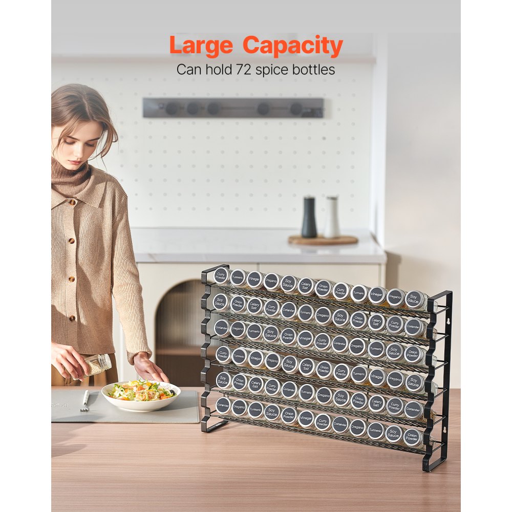 VEVOR Spice Rack Organizers – 72 Jars, 6-Tier Steel Rack