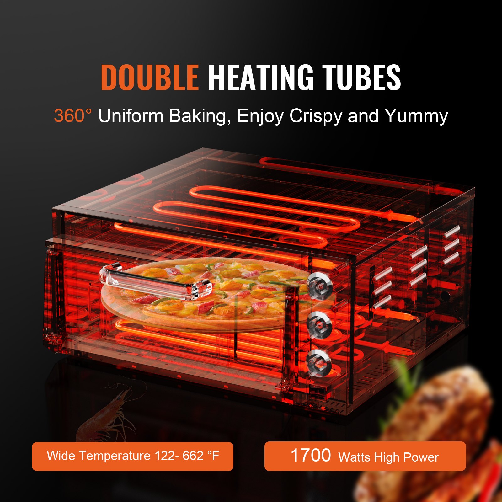 VEVOR Electric Countertop Pizza Oven 16inch 1700W with Adjustable Temp