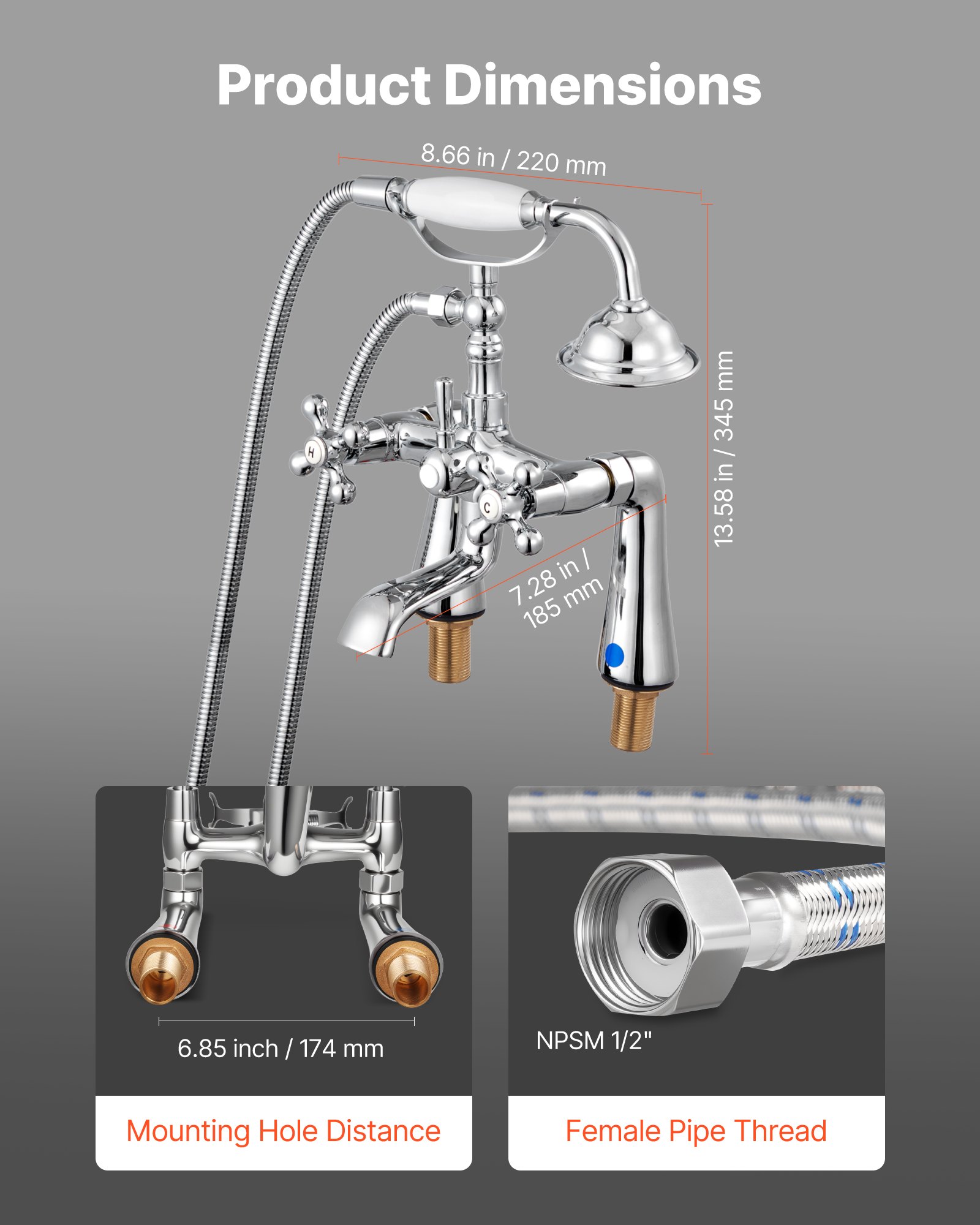 VEVOR Clawfoot Tub Faucet,Wall Mount Bathtub Faucets With Handheld Shower Clawfoot Tub Filler Faucet Shower Kit Brushed Nickel VEVOR Clawfoot Tub Faucet,Wall Mount Bathtub Faucets With Handheld Shower Clawfoot Tub Filler Faucet Shower Kit Brushed Nickel