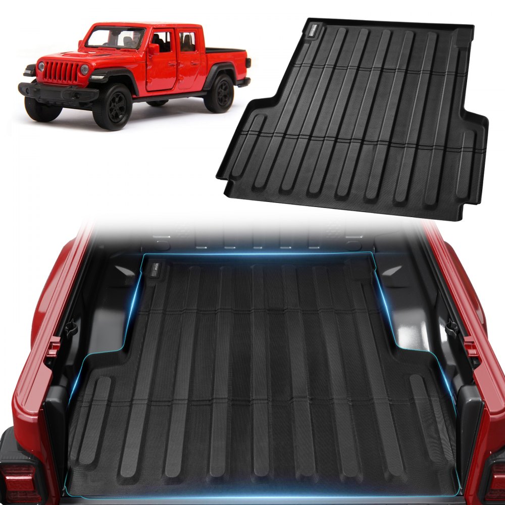 LEDKINGDOMUS Truck Bed Mat For Jeep Gladiator 2020-2024 – 5ft Bed Liner, Black Rubber/TPE, 3D Laser Cut