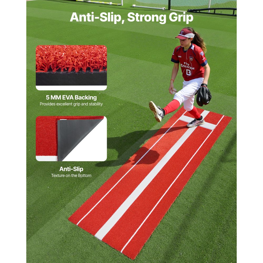 VEVOR Softball Pitching Mat – 10x3 ft, 16 lbs, 15mm Turf