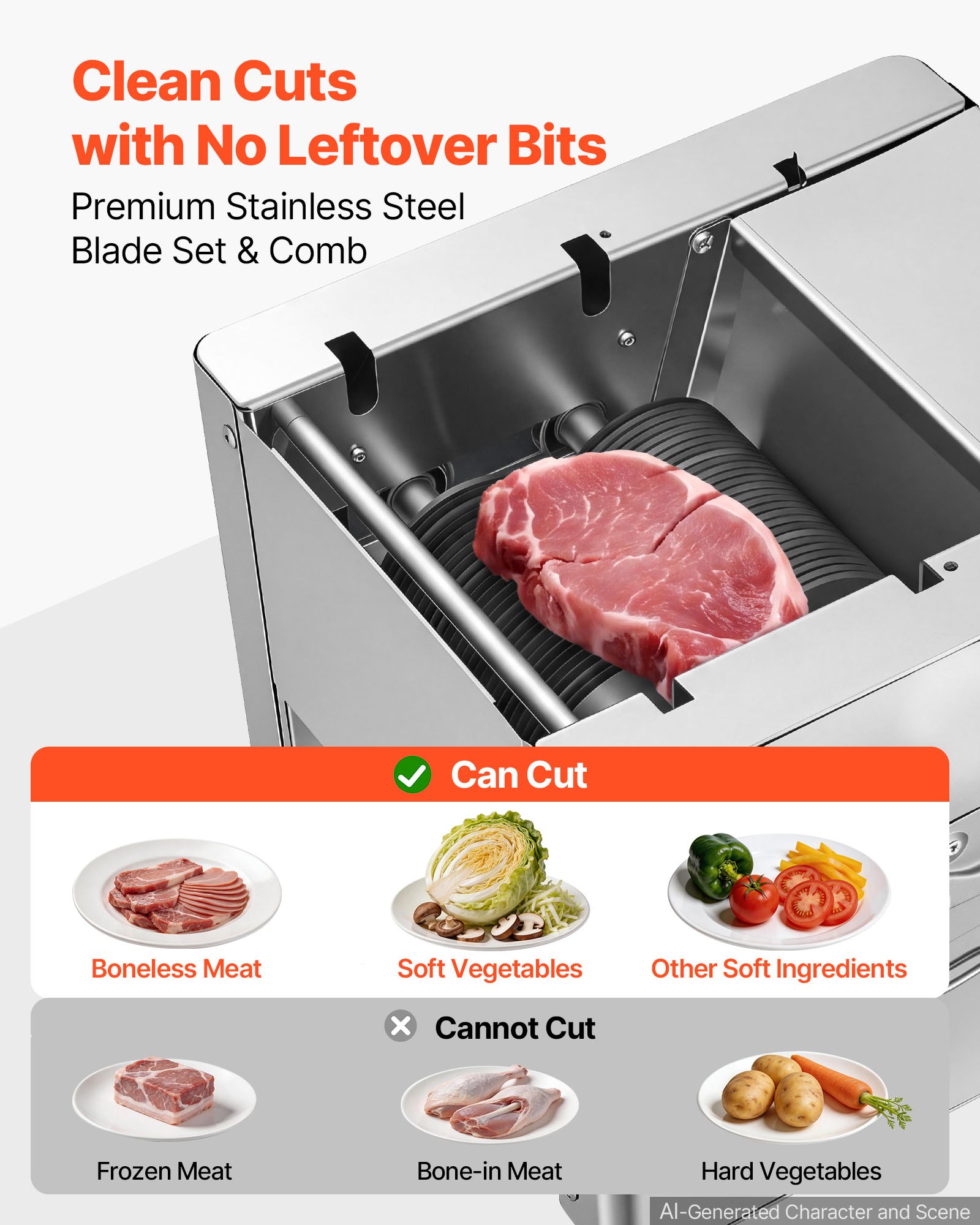 VEVOR Stainless Steel Meat Slicer –550W Motor, 1780rpm Speed