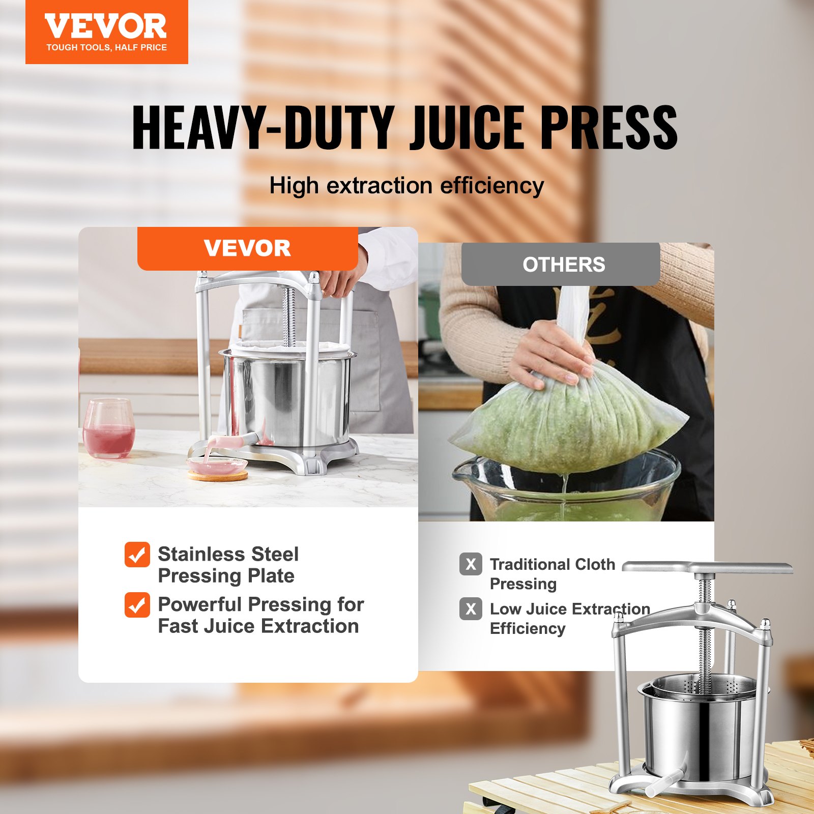 VEVOR VEVOR Fruit Wine Press, 1.6 Gallon/6L, 2 Stainless Steel Barrels