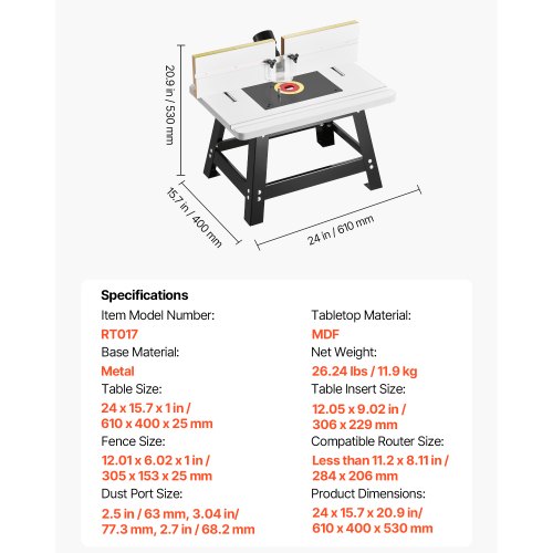 Benchtop Router Table 24 in x 15.7 in with Fence MDF Top Dust ...