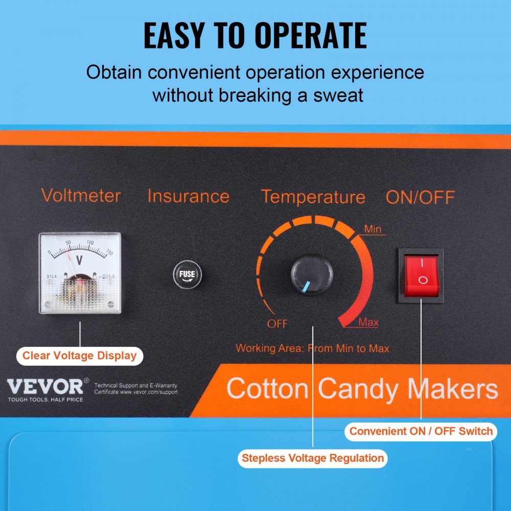 VEVOR Electric Cotton Candy Machine, 1000W Candy Floss Maker, Commercial Cotton Candy Machine with Cover, Stainless Steel Bowl, and Sugar Scoop, Perfect for Home Kids Birthday, Family Party (Blue)