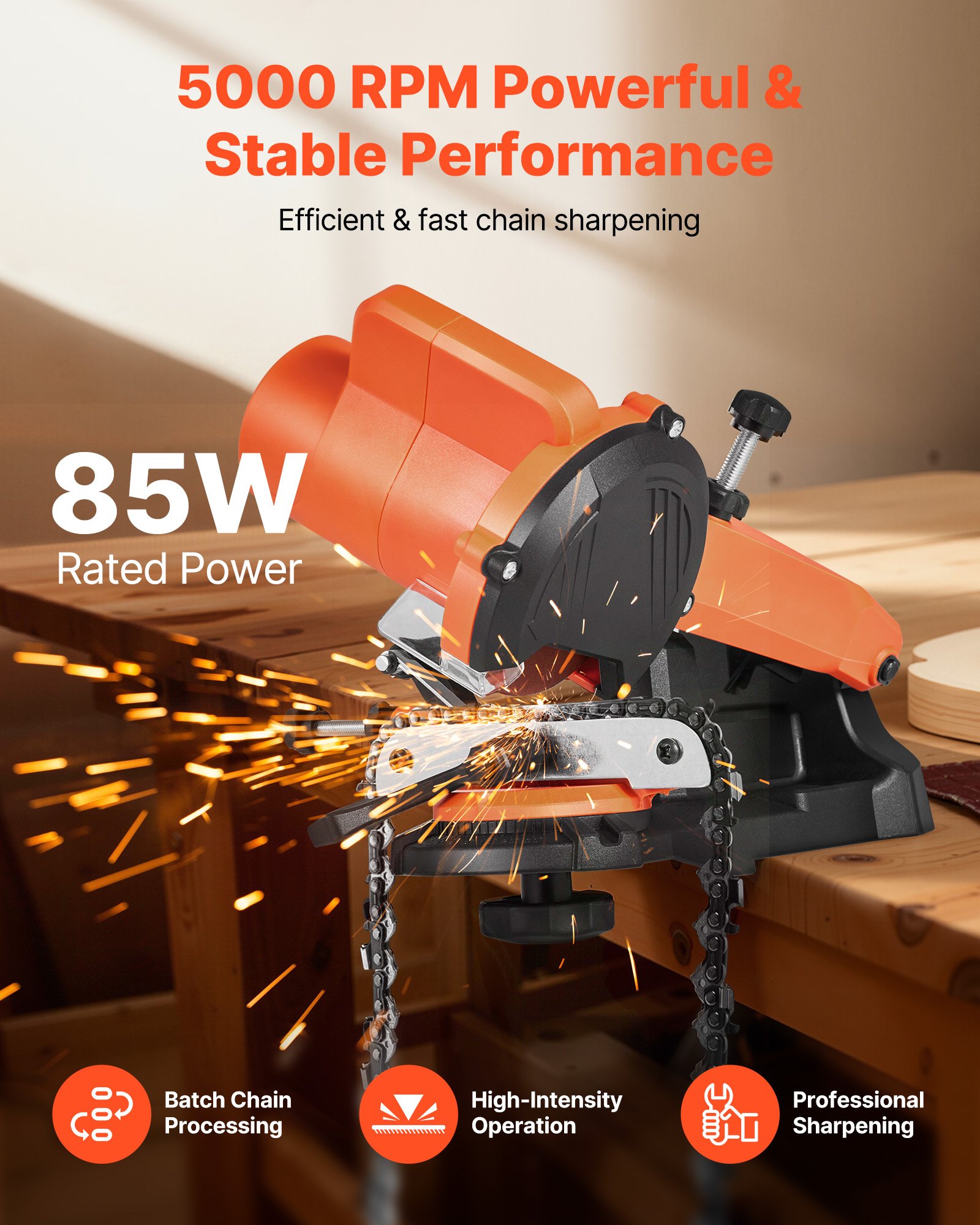 VEVOR Electric Chainsaw Sharpening Tool – 85W, 5000 RPM