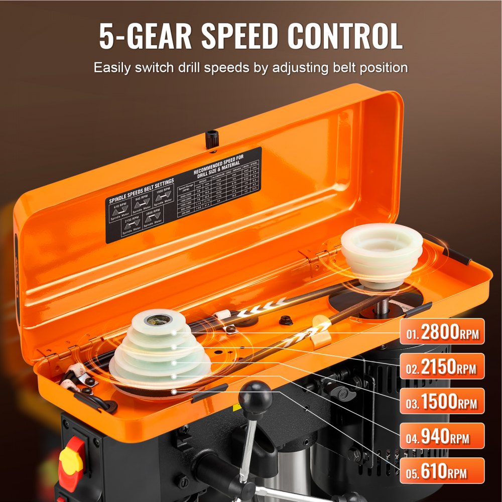 8 Inch Benchtop Drill Press With Laser Guide & LED Light - 5 Speeds (620-3100 RPM), Tilting Table, For Wood & Metal