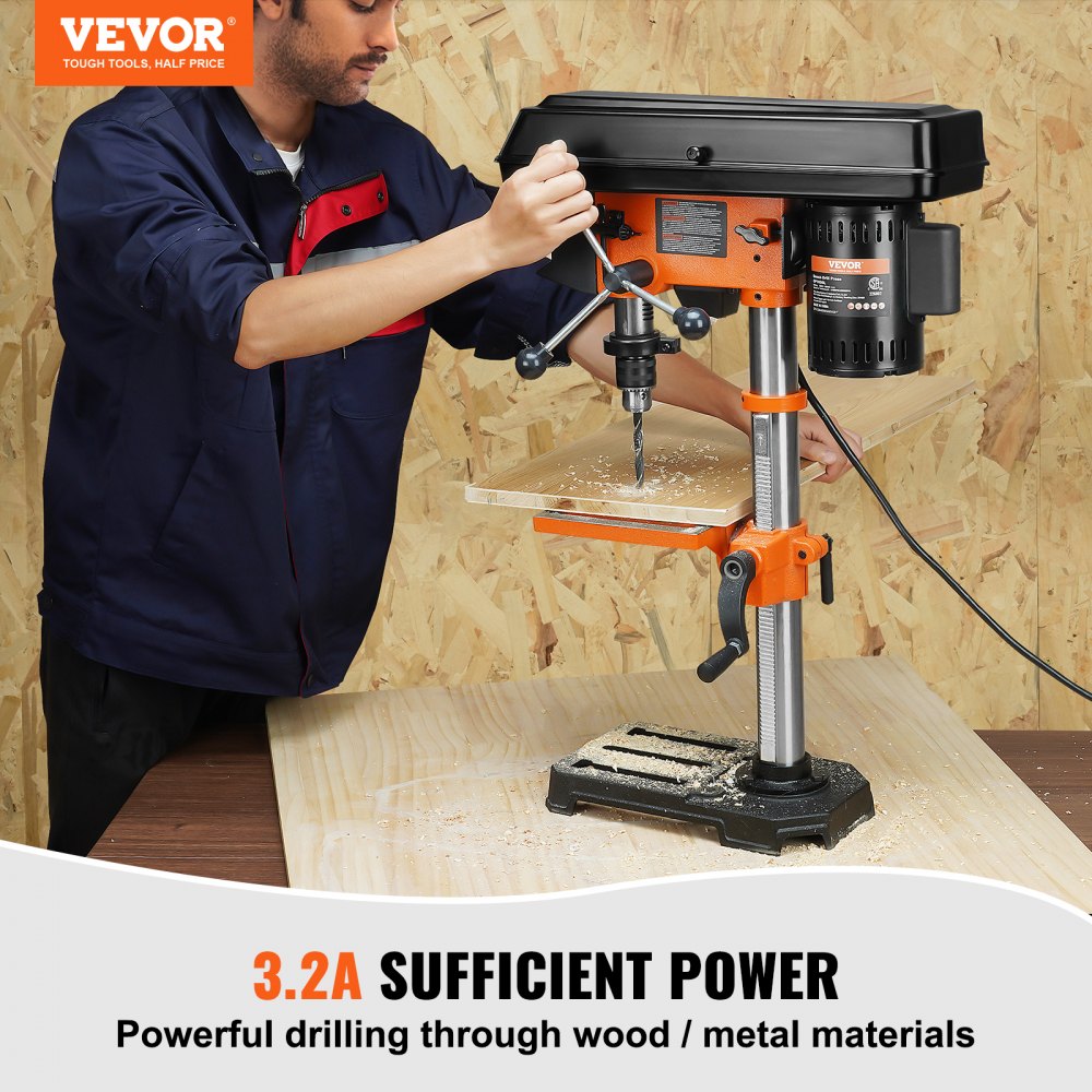 VEVOR 10 in Benchtop Drill Press, 3.2 Amp 120V, 5Speed Cast Iron Bench