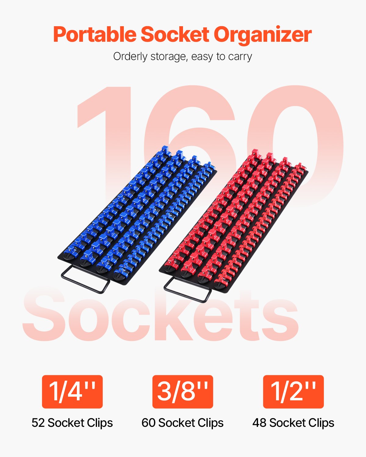VEVOR Portable Socket Organizer – 160 Slot, 2PCS Rail System
