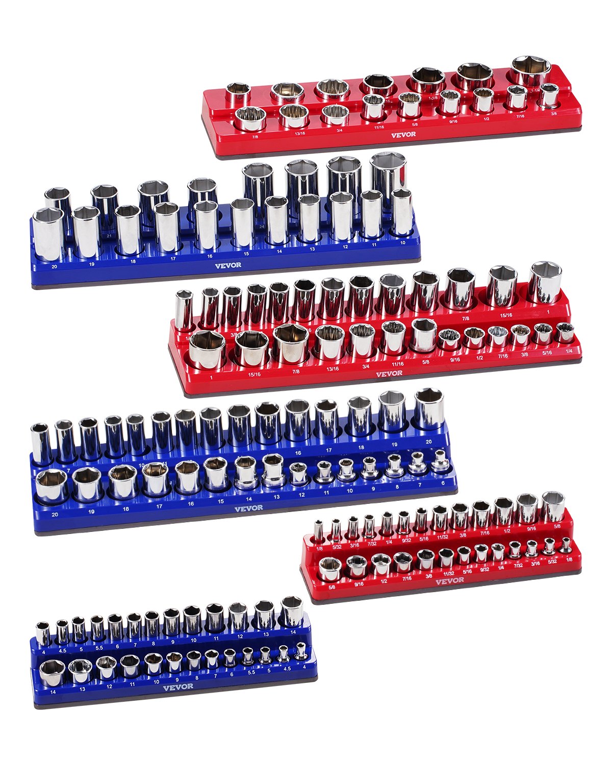 VEVOR Magnetic Socket Organizers – 6PC, 1/4'', 3/8'' & 1/2''
