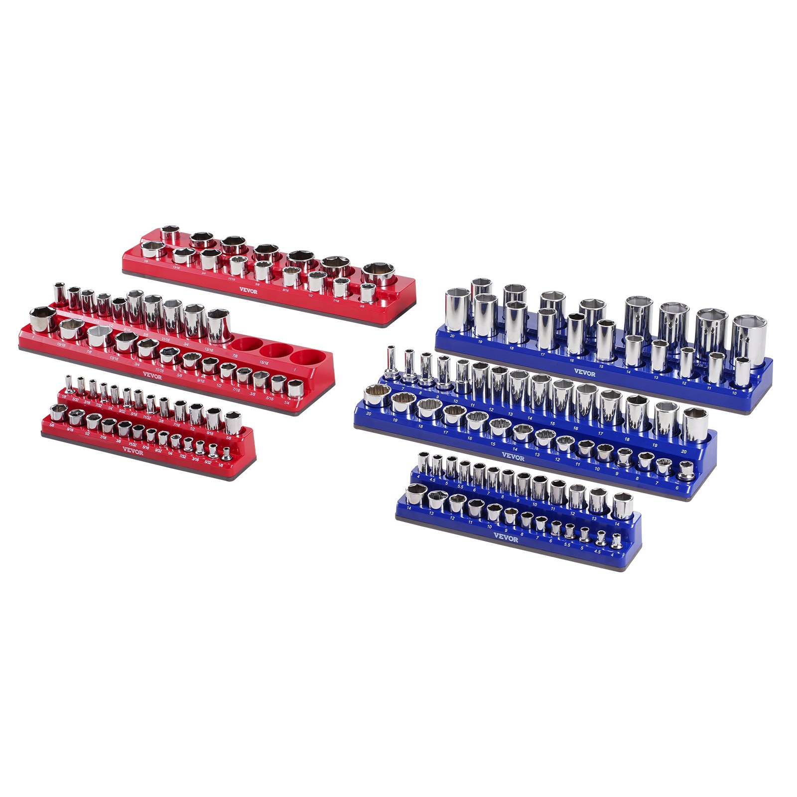 Labeled Socket Rack VEVOR Magnetic Socket Set Organizer – 6PCS 143-Slot Trays