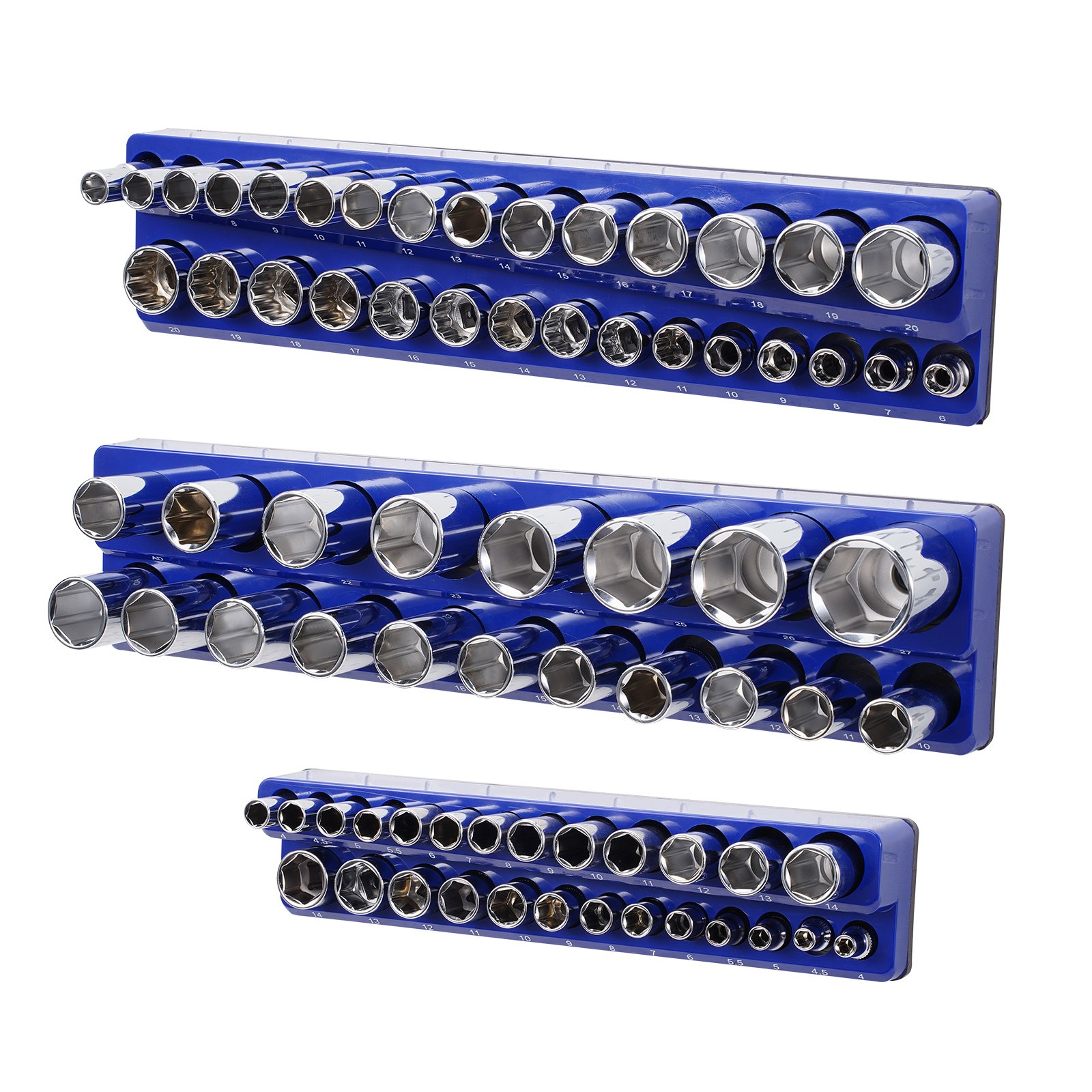 Labeled Socket Rack VEVOR Magnetic Socket Organizer Set, 3PCS Magnetic Socket Holder, 1/4 ...